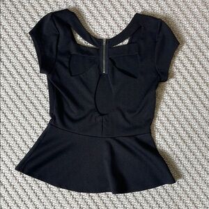 Black Peplum Blouse with Cap Sleeves and Cut Out